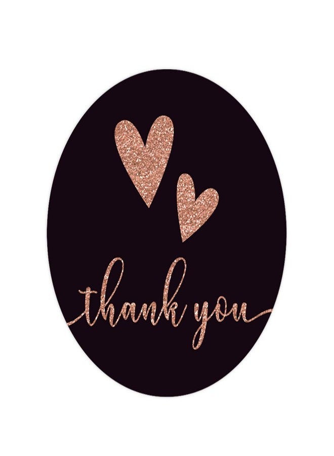 Andaz Press Bulk Stylish Faux Rose Gold Glitter Thank You Round Circle Label Stickers, 2-inch, Abby Black with Double Hearts, 80-Pack - Image 1